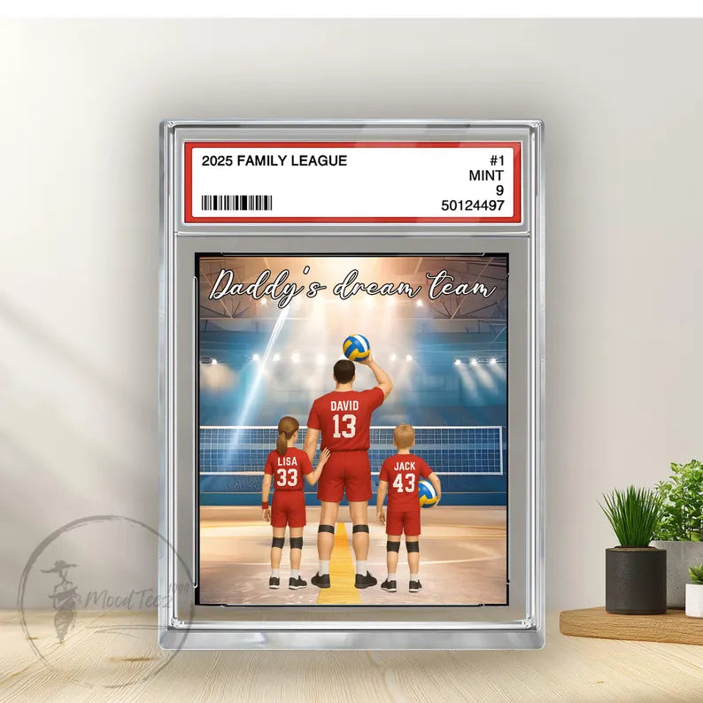 Volleyball No. 1 Dad Grandpa Man & Kids Trading Card Style Personalized Acrylic Block Plaque, Father's Day Gift for Volleyball Dad, Husband