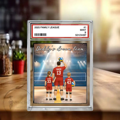 Volleyball No. 1 Dad Grandpa Man & Kids Trading Card Style Personalized Acrylic Block Plaque, Father's Day Gift for Volleyball Dad, Husband