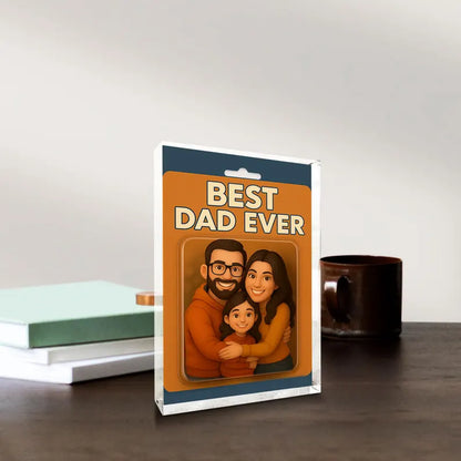 Personalized heartfelt ‘Best Dad Ever’ acrylic block featuring a warm family embrace—perfect gift for Father’s Day or any special occasion