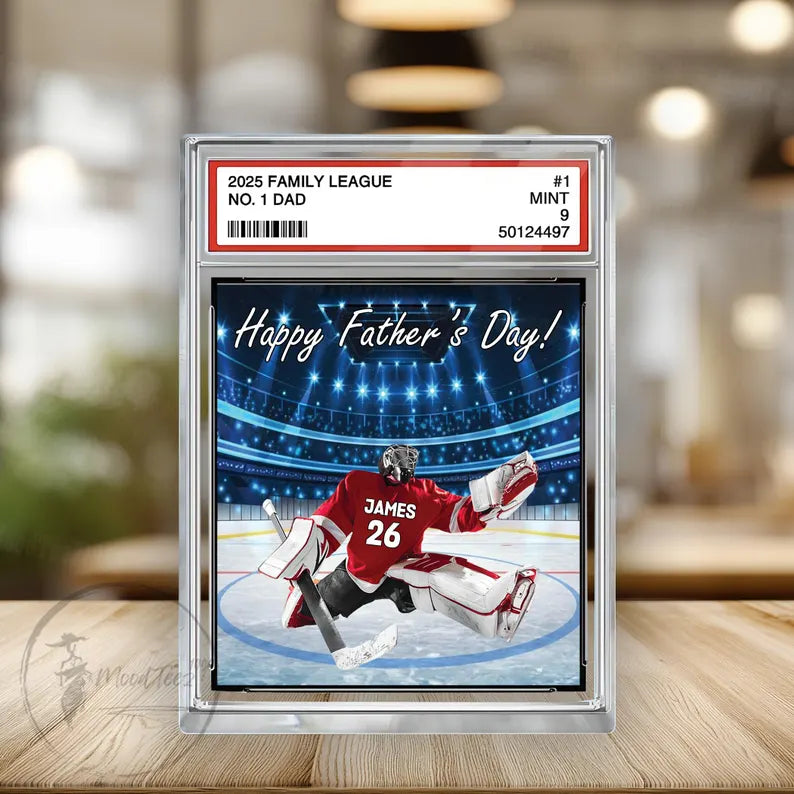 Hockey No. 1 Family Dad Personalized Trading Card Acrylic Block Plaque,Father's Day Gift For Hockey Lover,Hockey Player,Gift For Husband