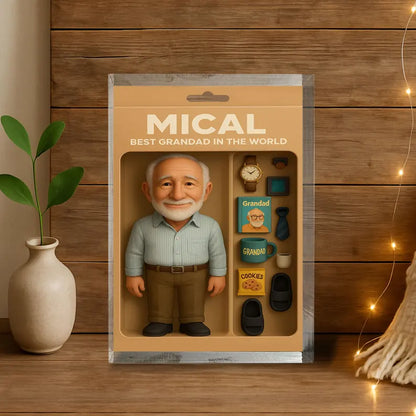 Personalized Acrylic Block - 'Best Grandad in the World' Figurine with Accessories, Perfect Gift to Celebrate Your Beloved Grandfather