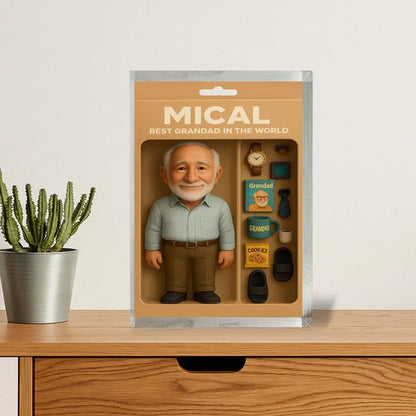Personalized Acrylic Block - 'Best Grandad in the World' Figurine with Accessories, Perfect Gift to Celebrate Your Beloved Grandfather