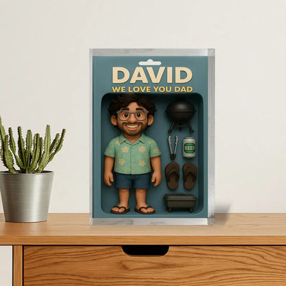 Personalized Best Dad Acrylic Block – Cute Summer Figurine with BBQ Grill, Beer, Flip Flops – Father's Day Gift from Kids or Family