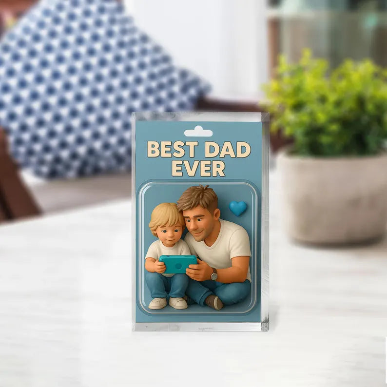 Personalized Acrylic Block Gift for Dad – Best Dad Ever with Father & Child Art – Unique Father’s Day or Birthday Present for Him