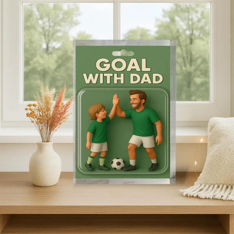 Personalized Soccer Gift for Dad – Acrylic Block with Father & Child Football Scene – Father's Day or Birthday Gift for Sports Dad