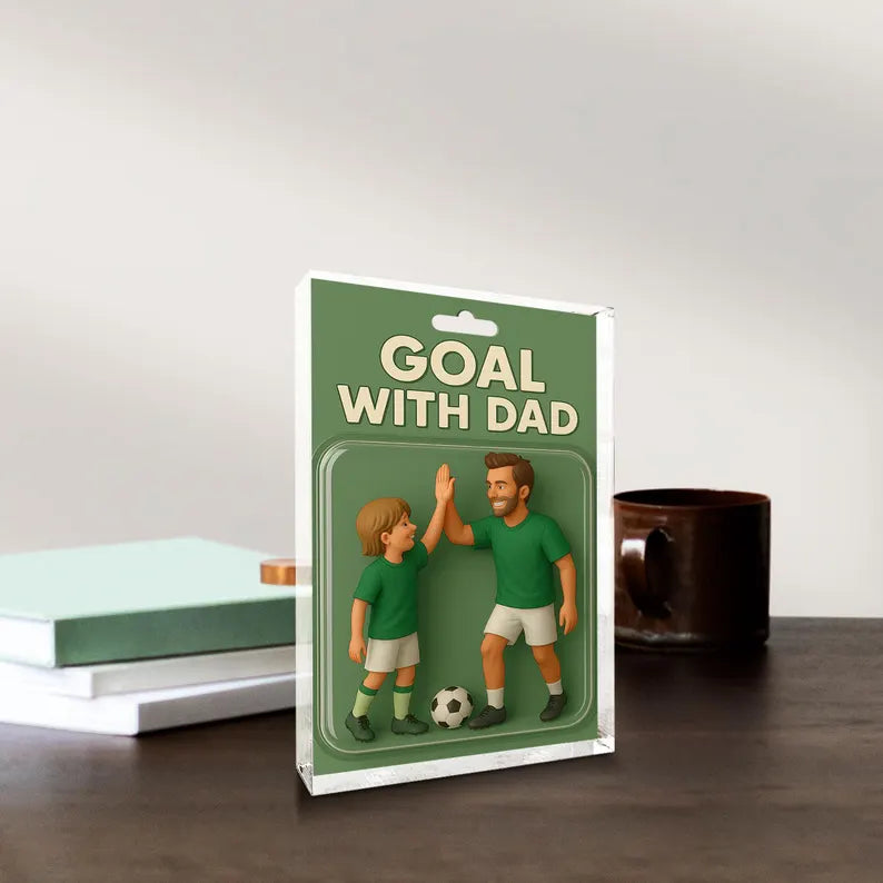 Personalized Soccer Gift for Dad – Acrylic Block with Father & Child Football Scene – Father's Day or Birthday Gift for Sports Dad