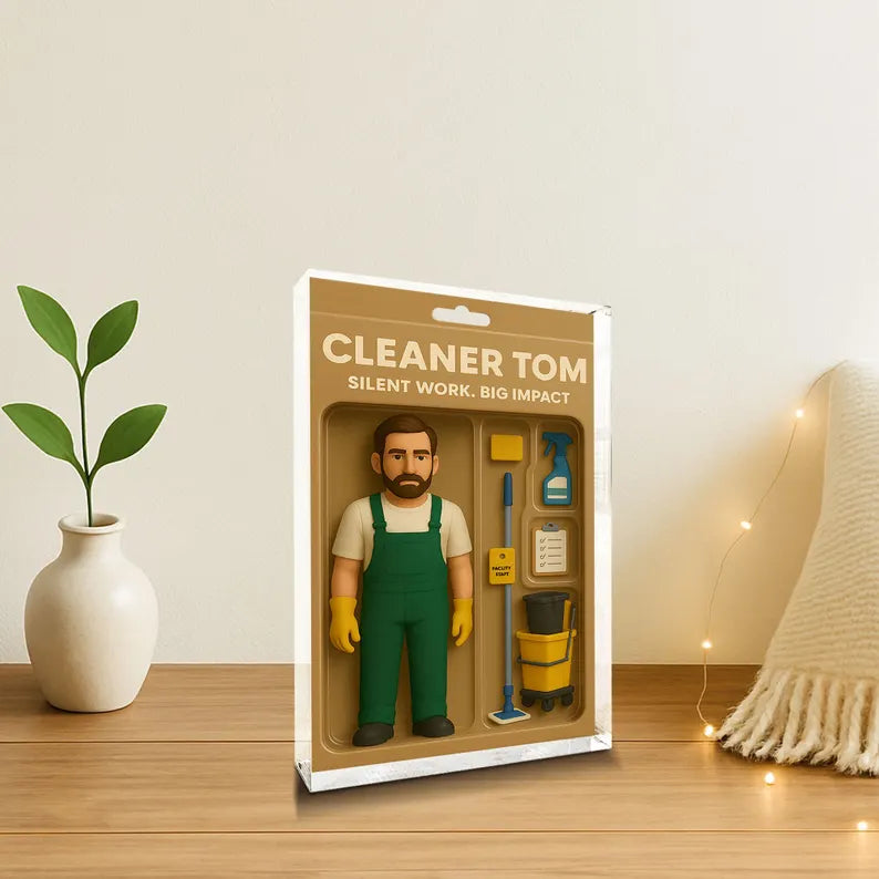 Personalized Cleaner Gift – Custom Acrylic Block Honoring Janitors & Custodians – Appreciation Gift for Facility Staff or Workplace Heroes