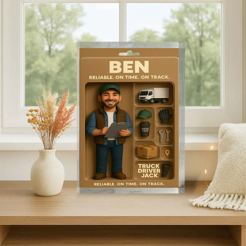 Personalized Truck Driver Gift – Custom Acrylic Block Featuring Driver & Gear – Appreciation Gift for Reliable Delivery, Logistics Workers