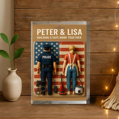 Personalized Couple Acrylic Block – Police Officer & Homemaker Duo – Building a Safe Home Together – Unique Gift for Heroic Partnerships