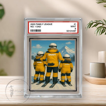 Personalized No.1 Dad Man & Kids Trading Card Style Plaque, Custom Skiing Dad Acrylic Block, Father's Day Gifts, Skiing Daddy's Dream Team