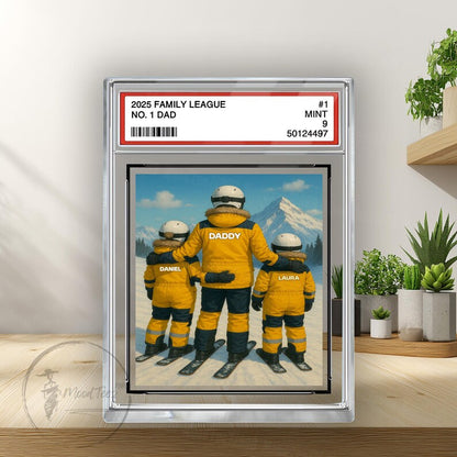 Personalized No.1 Dad Man & Kids Trading Card Style Plaque, Custom Skiing Dad Acrylic Block, Father's Day Gifts, Skiing Daddy's Dream Team