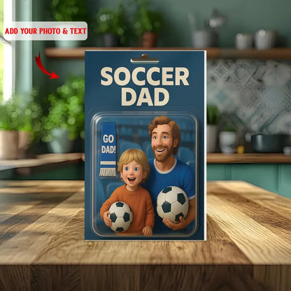 Personalized Soccer Dad Acrylic Block – Custom Stadium Scene with Kid Holding Ball – Unique Father’s Day Gift, Add Your Photo & Text