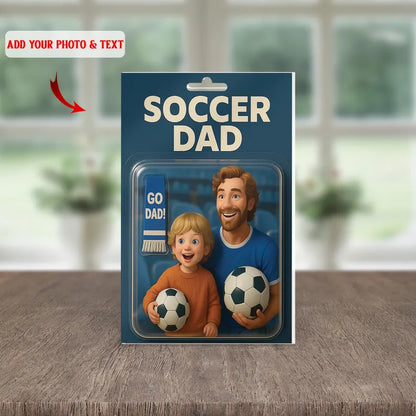 Personalized Soccer Dad Acrylic Block – Custom Stadium Scene with Kid Holding Ball – Unique Father’s Day Gift, Add Your Photo & Text