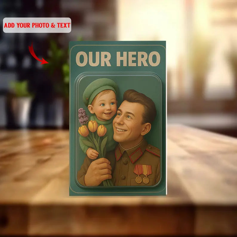 Personalized Our Hero Acrylic Block – Custom Military Dad and Child Scene – Unique Gift for Veteran, Soldier, or Heroic Father Figure