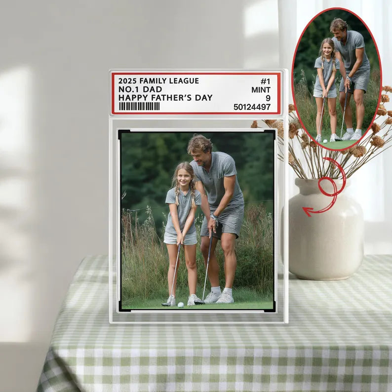 Custom Family League No. 1 Dad, Personalized Trading Card Acrylic Block Plaque, Custom Father's Day Gift For Dad Husband, Sport Dad Keepsake