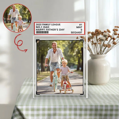 Custom Photo Acrylic Block for Dad – Personalized Father's Day Gift with Picture, No.1 Dad Sports Card Style Keepsake from Son or Daughter