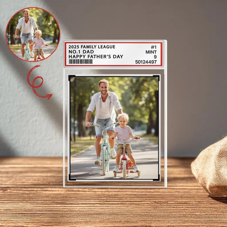Custom Photo Acrylic Block for Dad – Personalized Father's Day Gift with Picture, No.1 Dad Sports Card Style Keepsake from Son or Daughter