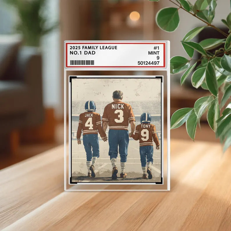 Football No. 1 Dad Grandpa Man & Kids Trading Card Style Custom Acrylic Block Plaque, Birthday, Fathers Day Gift For American Football Lover