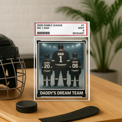 Daddy’s Dream Team Hockey Acrylic Block, Custom Gift for Dad with Kids’ Names - Personalized Father’s Day Sports Keepsake 2025, Gift For Dad