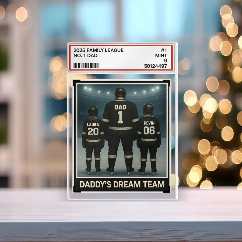 Daddy’s Dream Team Hockey Acrylic Block, Custom Gift for Dad with Kids’ Names - Personalized Father’s Day Sports Keepsake 2025, Gift For Dad