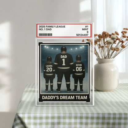 Daddy’s Dream Team Hockey Acrylic Block, Custom Gift for Dad with Kids’ Names - Personalized Father’s Day Sports Keepsake 2025, Gift For Dad