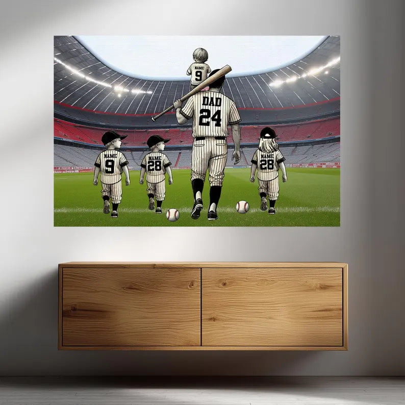 Retro Vintage Baseball Daddy's Dream Team Unframe 2D Canvas, Father's Day Gift for Dads, Baseball Dad Gift, Baseball dad lovers