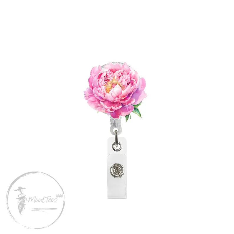 Pink Peony Badge Reel, Floral Retractable ID Holder, Elegant Name Tag Clip for Nurses, Teachers, Office Gift, Spring Botanical Charm