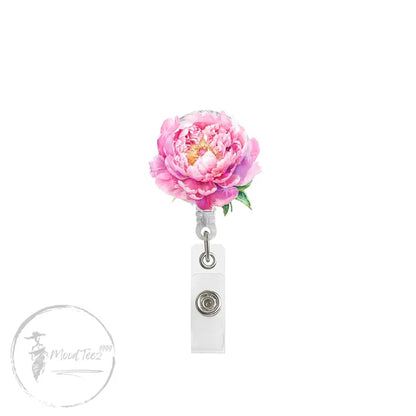 Pink Peony Badge Reel, Floral Retractable ID Holder, Elegant Name Tag Clip for Nurses, Teachers, Office Gift, Spring Botanical Charm