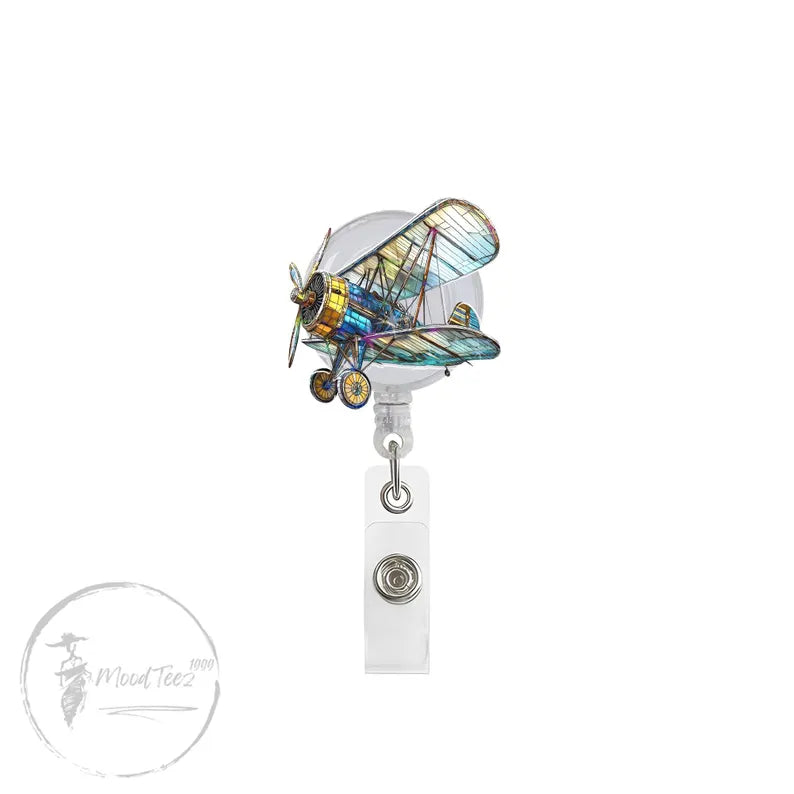 Vintage Airplane Badge Reel, Pilot Retractable ID Clip, Aviation Name Tag Holder, Travel Badge Reel for Nurse or Flight Crew