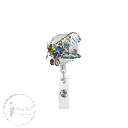 Vintage Airplane Badge Reel, Pilot Retractable ID Clip, Aviation Name Tag Holder, Travel Badge Reel for Nurse or Flight Crew