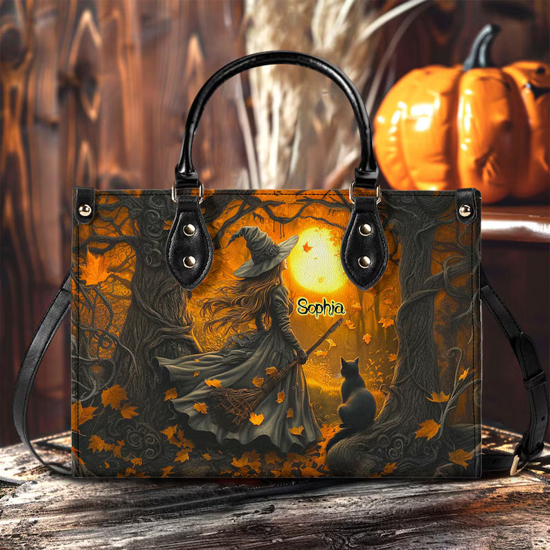 Personalized Witchy Gothic Print Art Handbag With Handle, Spooky Ghost Vibes Handbag, Spooky Season Bag, Halloween Accessories Gift