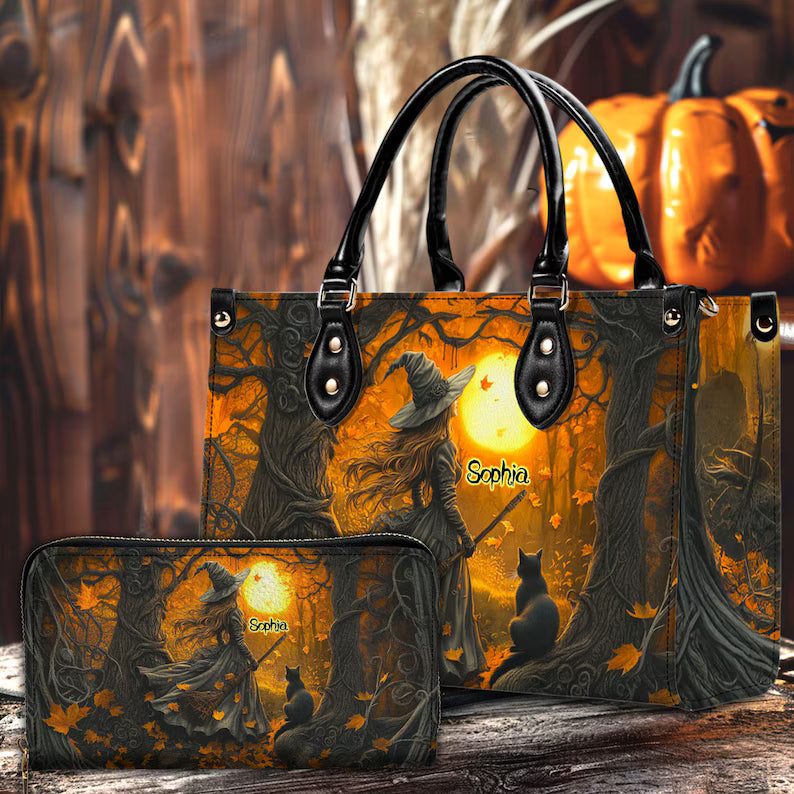 Personalized Witchy Gothic Print Art Handbag With Handle, Spooky Ghost Vibes Handbag, Spooky Season Bag, Halloween Accessories Gift