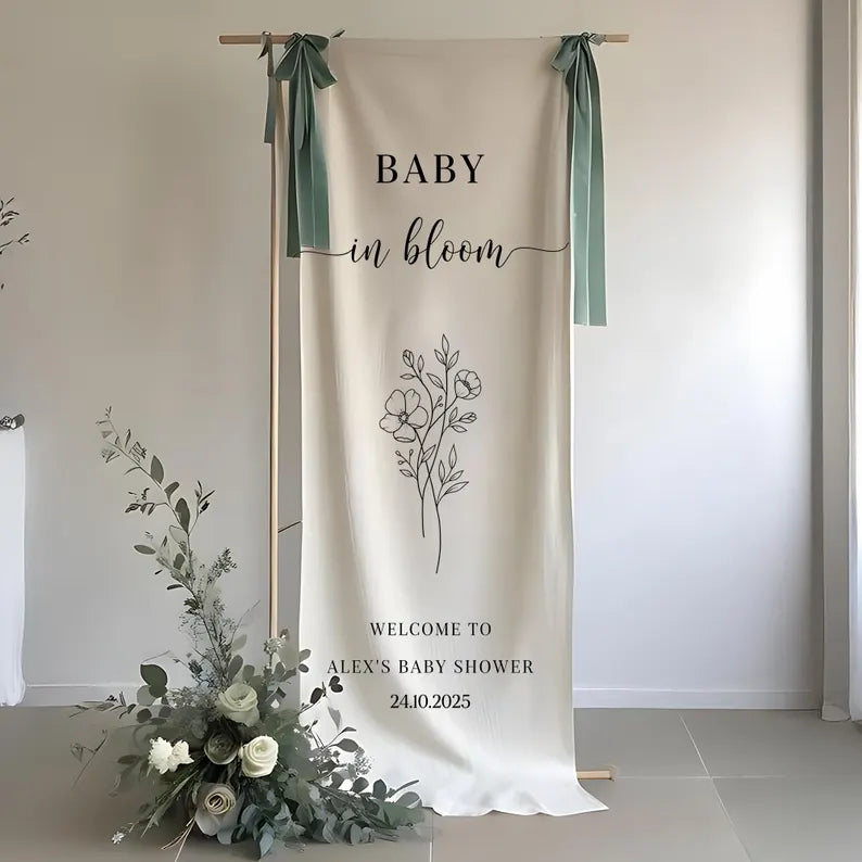Personalized Baby Shower Fabric Banner, Baby in Bloom Welcome Sign, Fabric Baby Shower Sign, Baby Shower Welcome Sign, Oh Baby Welcome Sign