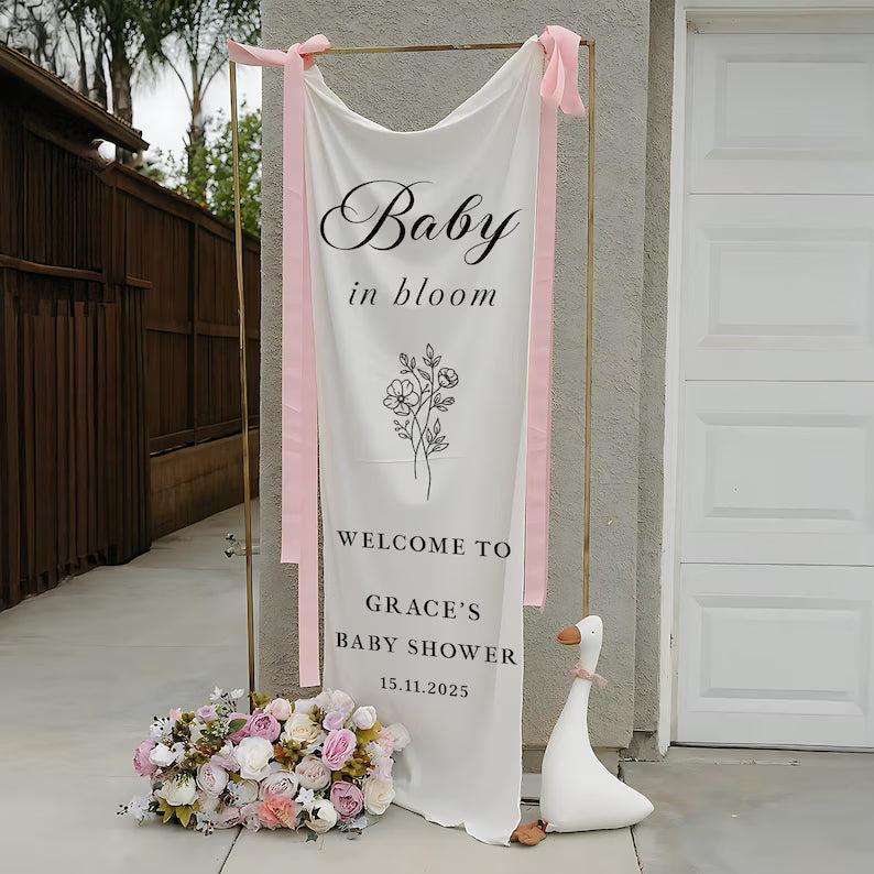 Personalized Fabric Baby Shower Sign, Baby in Bloom Welcome Sign, Custom Baby Shower Sign, Welcome Sign for Baby Shower, Baby Shower Decor