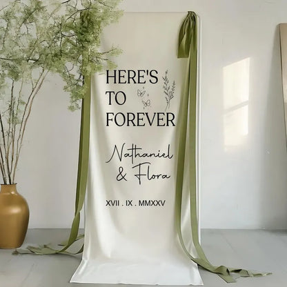 Personalized Wedding Fabric Sign, Here To Forever Wedding Banner Sign, Wedding Chair Banner Here To Forever , Custom Memorial Wedding Sign