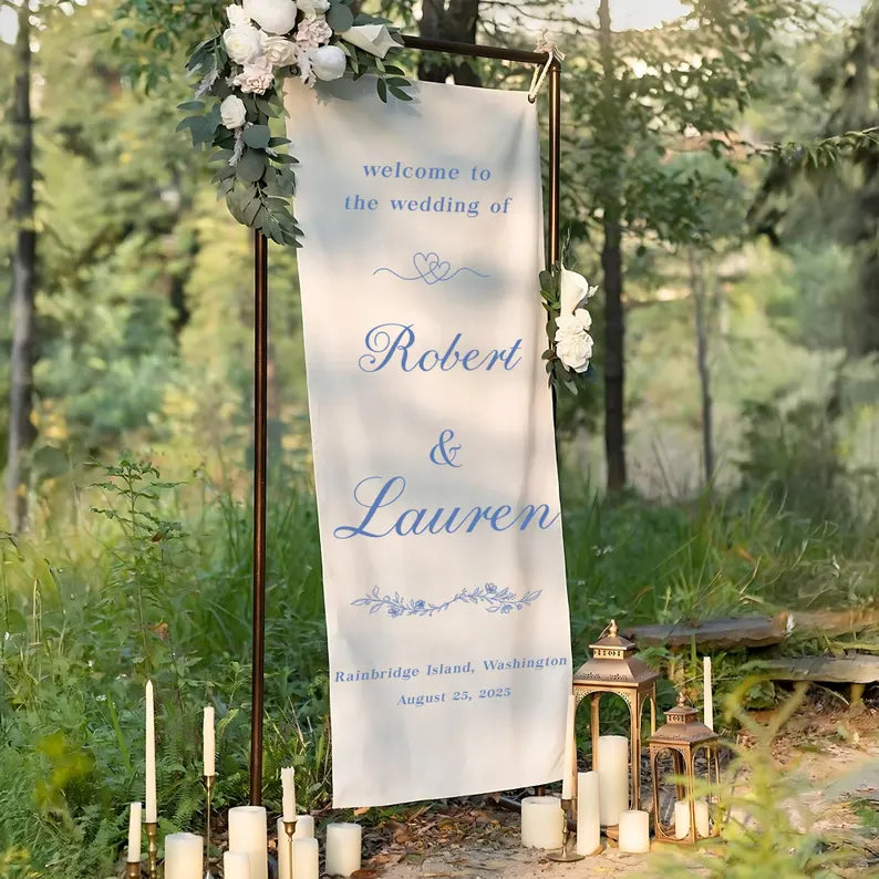 Personalised Wedding Welcome Sign, Fabric Wedding Welcome Sign, Fabric Sign, Custom Banner Wedding Signs, Coastal Ceremony, Wedding Decor