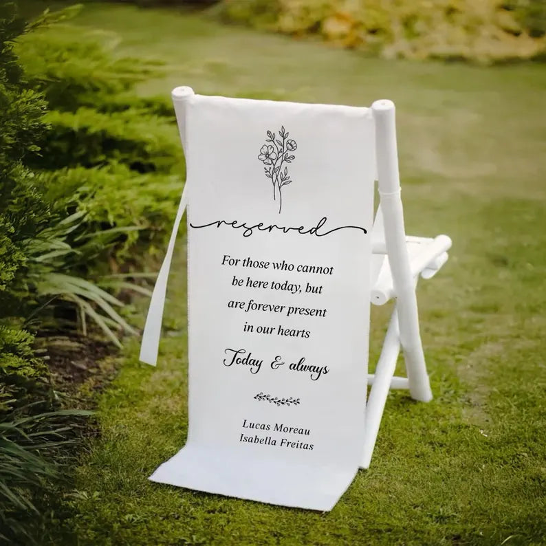 Personalized Wedding Memorial Chair Banner – Custom Tribute Wedding Decor, Reserved Seat Sign for Loved Ones, In Memory Wedding Décor