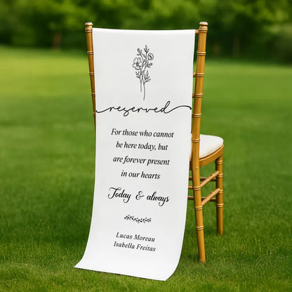 Personalized Wedding Memorial Chair Banner – Custom Tribute Wedding Decor, Reserved Seat Sign for Loved Ones, In Memory Wedding Décor