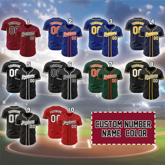 Custom Pinstripe Baseball Jersey with Name and Number – Personalized Team Uniform Shirt, Multiple Colors Sports Fan Gift for Men and Women