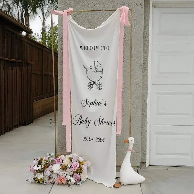 Custom Baby Shower Sign, Personalized Baby Shower Banner with Name and Date, Neutral Baby Shower Decor, Elegant Party Backdrop Sign