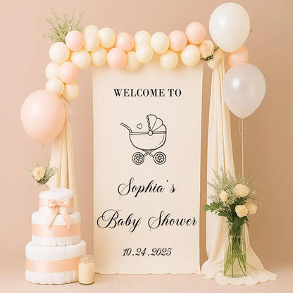 Custom Baby Shower Sign, Personalized Baby Shower Banner with Name and Date, Neutral Baby Shower Decor, Elegant Party Backdrop Sign
