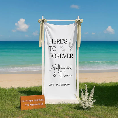 Personalized Wedding Fabric Sign, Here To Forever Wedding Banner Sign, Wedding Chair Banner Here To Forever , Custom Memorial Wedding Sign