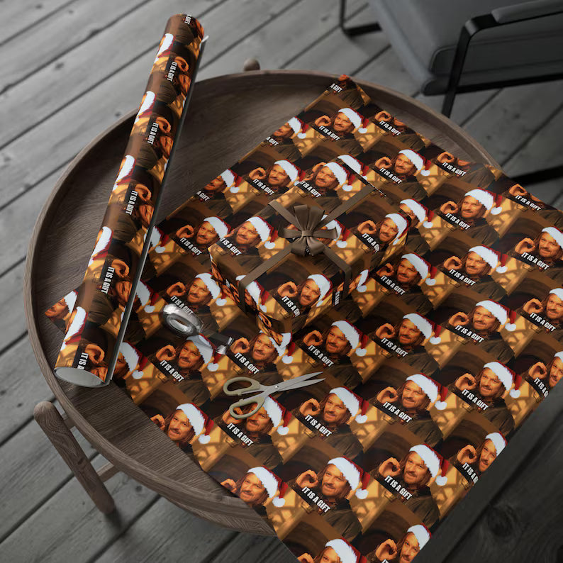 Boromir It Is A Gift Christmas Wrapping Paper, LOTR Gift Wrap, Funny Secret Santa Gift Wrap, Boromir Santa Hat Christmas Idea