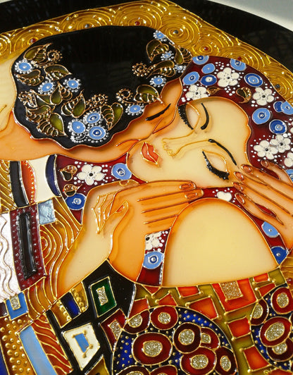 Wedding gift Large Wall clock or Stained glass round panel The Kiss Gustav Klimt Unique gift