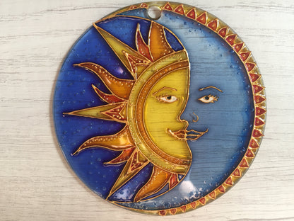 Blue cobalt Window Suncatcher Celestial Sun Moon decor Hanging Suncatcher Housewarming gift