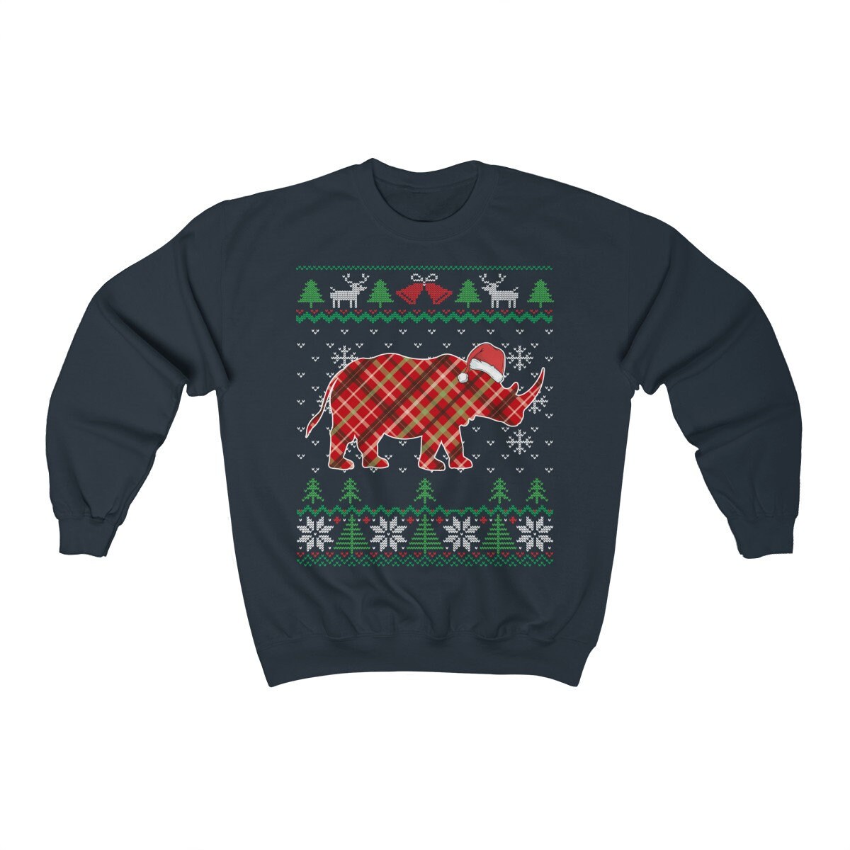 Rhino Christmas Shirt, Rhinoceros Animal Lover Gift, Ugly Christmas , Holiday Party Shirt, Xmas Unisex Crewneck Sweatshirt