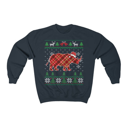 Rhino Christmas Shirt, Rhinoceros Animal Lover Gift, Ugly Christmas , Holiday Party Shirt, Xmas Unisex Crewneck Sweatshirt