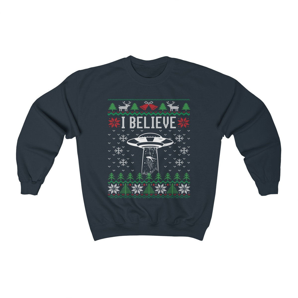 I Believe Ufo Ugly Christmas Sweatshirt, Alien Believer Gift, Alien Abduction Graphic Shirt, Space Lover Xmas Gift Unisex Heavy Blend Cre