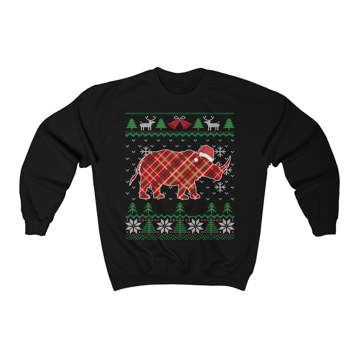 Rhino Christmas Shirt, Rhinoceros Animal Lover Gift, Ugly Christmas , Holiday Party Shirt, Xmas Unisex Crewneck Sweatshirt