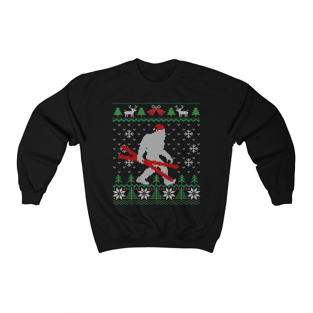 Skiing Ugly Christmas For Skier Santa Hat Sasquatch Shirt Ski Lover Bigfoot Sweatshirt Xmas Gift Present Unisex Crewne